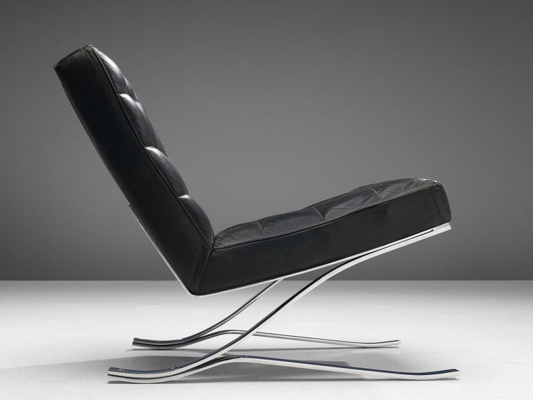 Rudolf Horn for Rölf Cantilever Lounge Chair in Black Leather and Steel