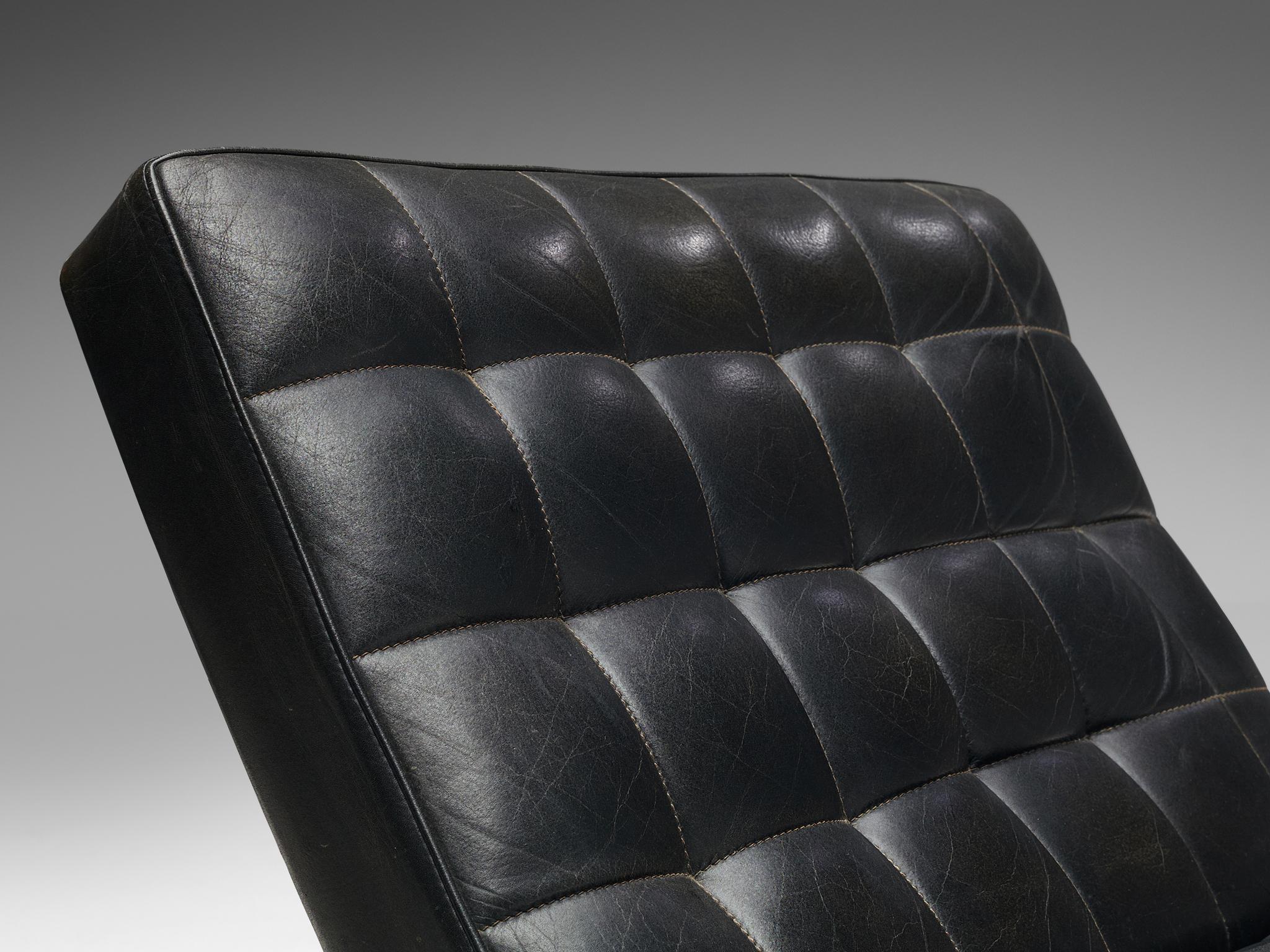 Rudolf Horn for Rölf Cantilever Lounge Chairs in Black Leather and Steel