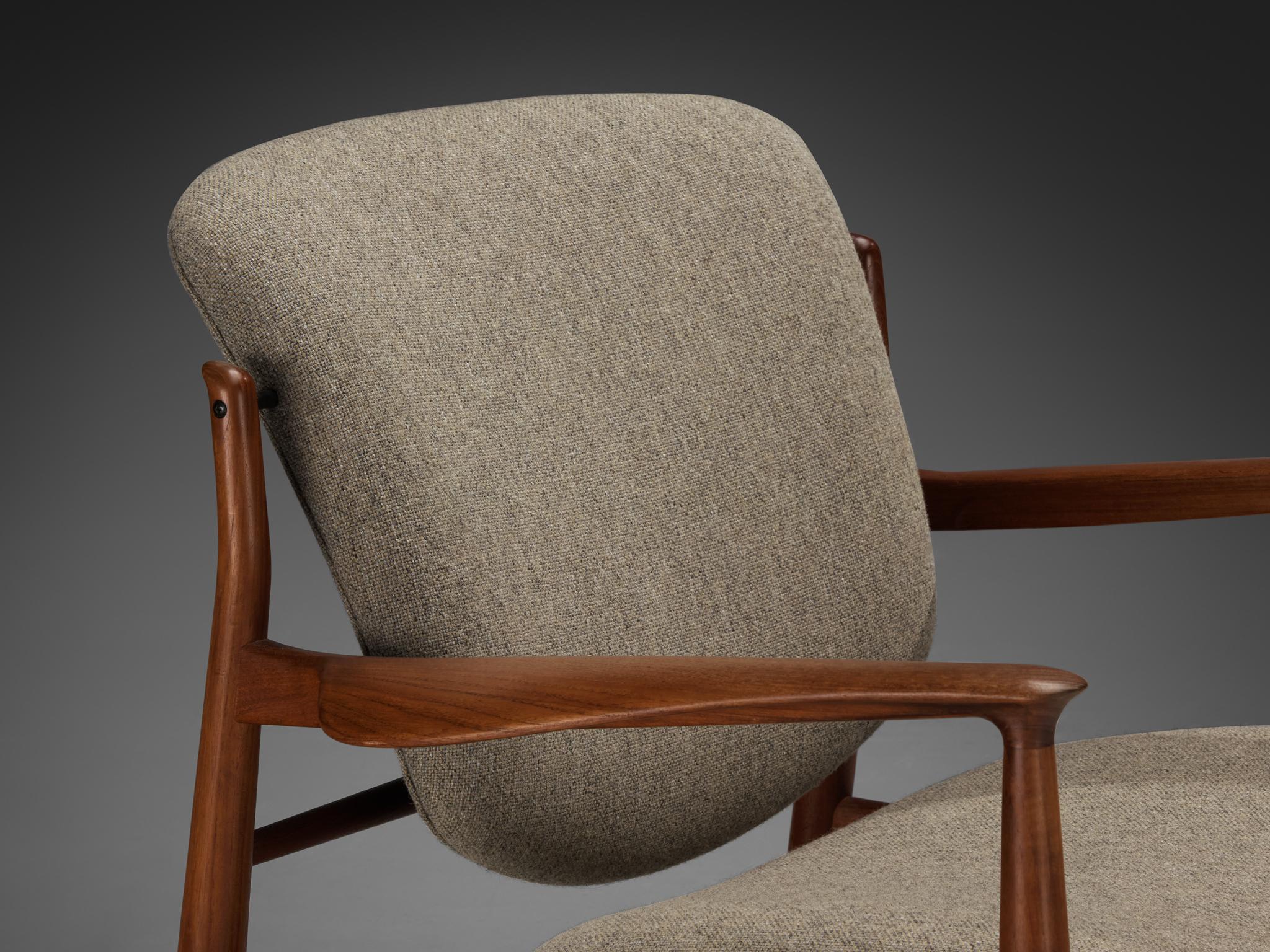 Finn Juhl '136' Lounge Chair in Teak and Grey Upholstery