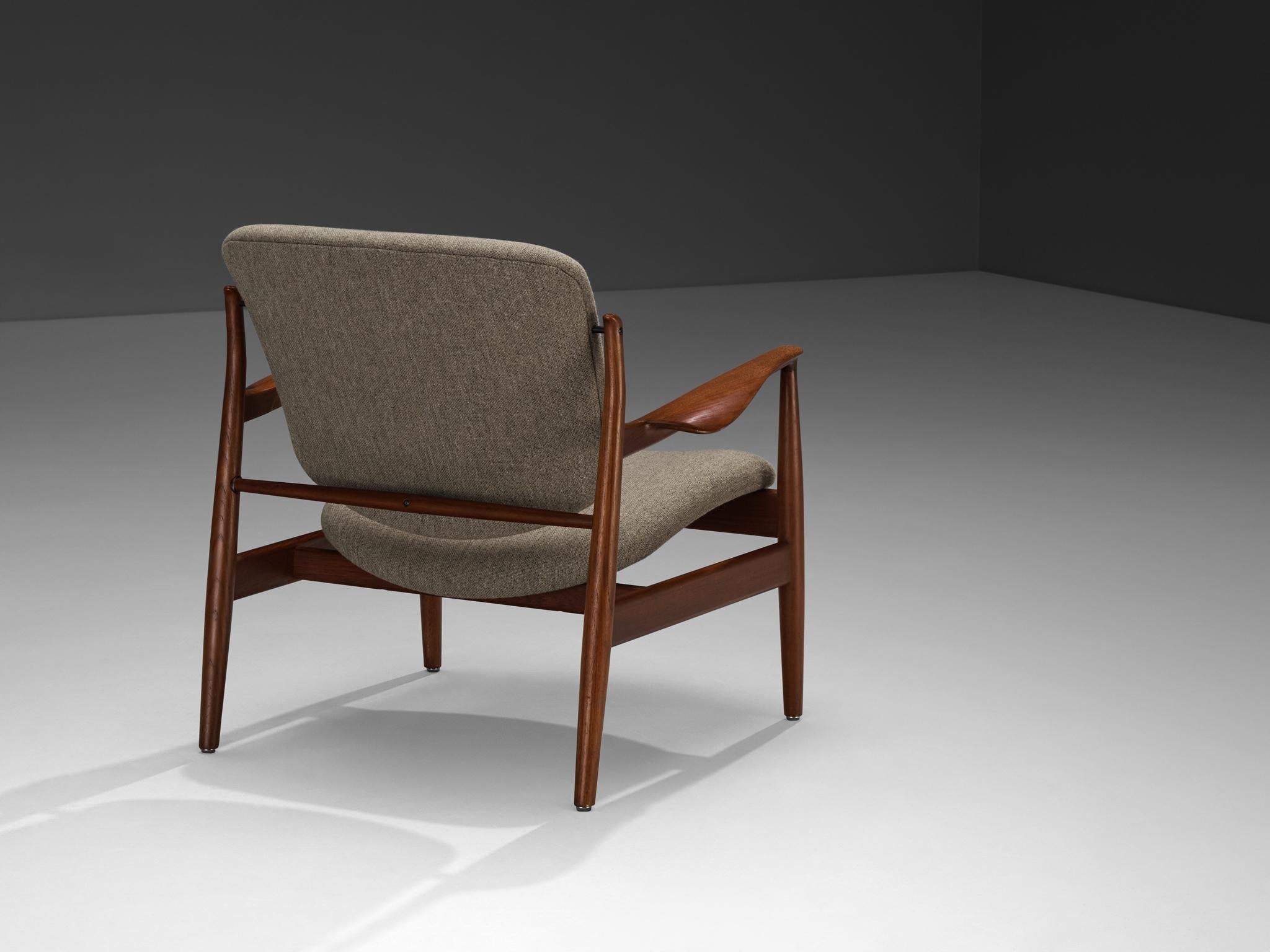 Finn Juhl '136' Lounge Chair in Teak and Grey Upholstery