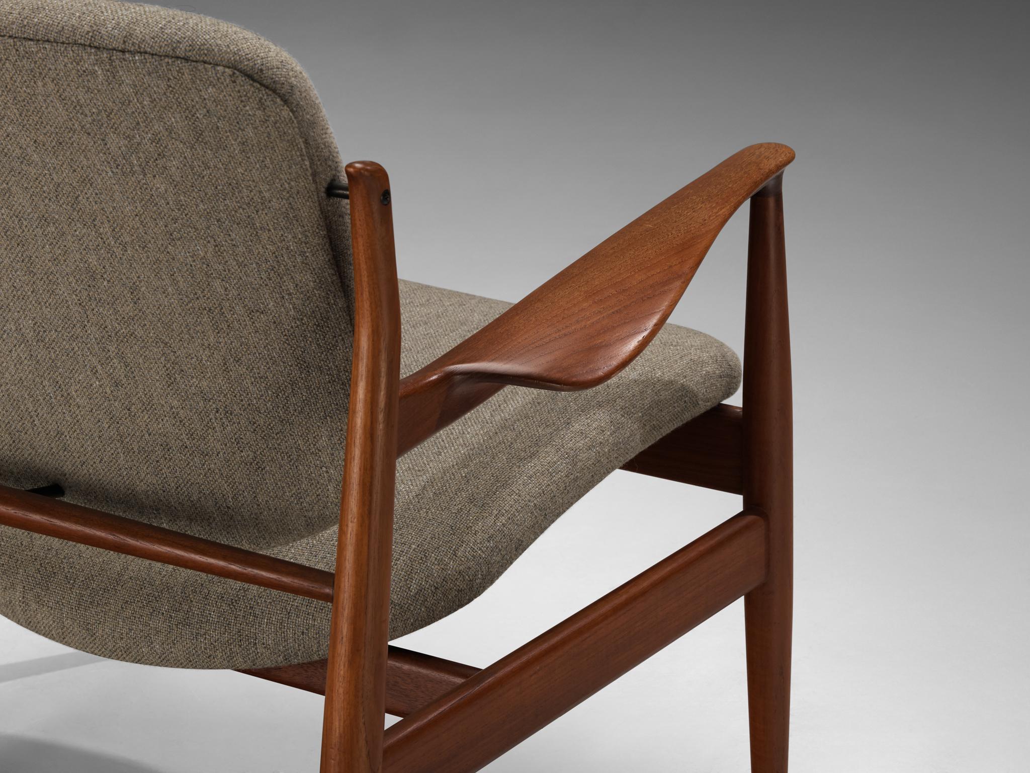 Finn Juhl '136' Lounge Chair in Teak and Grey Upholstery