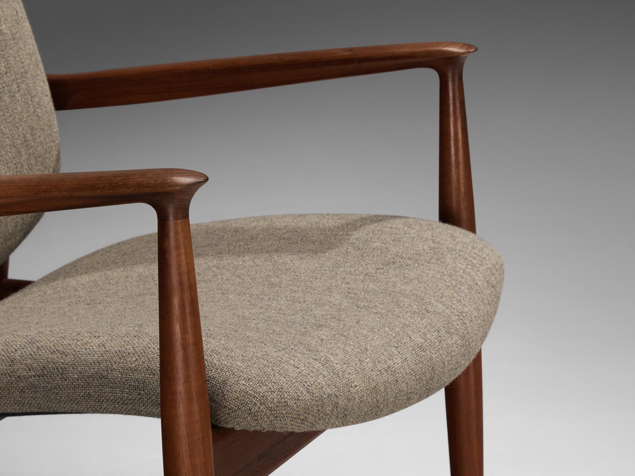 Finn Juhl '136' Lounge Chair in Teak and Grey Upholstery