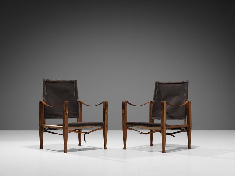 Kaare Klint for Rud Rasmussen Safari Chairs in Brown Canvas and Ash