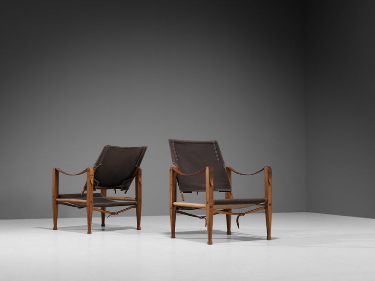 Kaare Klint for Rud Rasmussen Safari Chairs in Brown Canvas and Ash