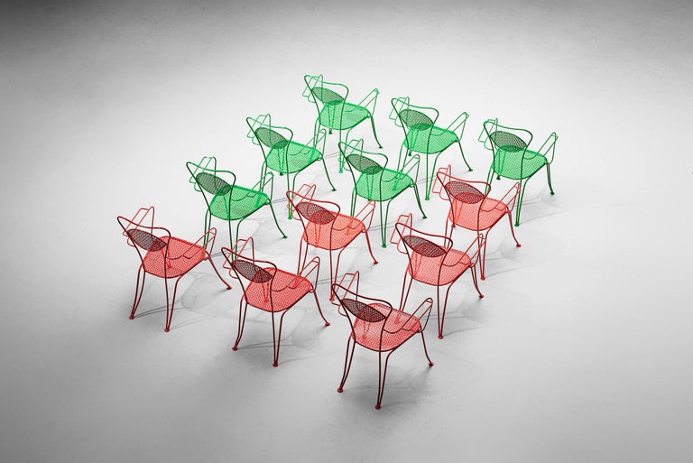 Large Set of Italian Patio Chairs in Lacquered Steel