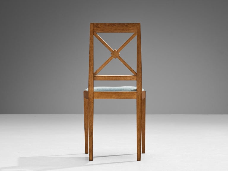 French Dining Chair in Oak and Blue Velvet