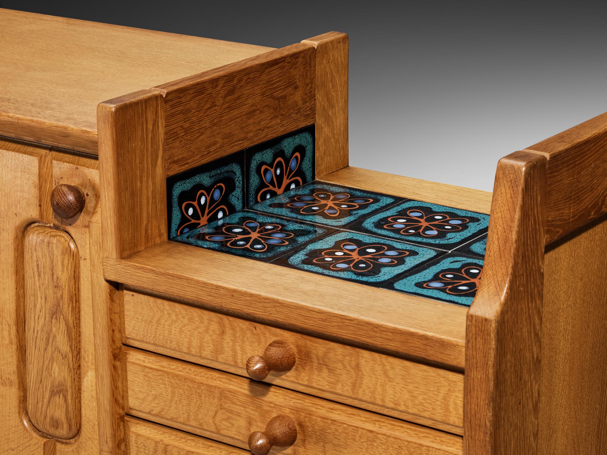 Guillerme & Chambron 'Simon' Sideboard in Oak with Ceramics