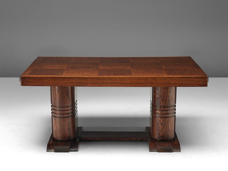 Art Deco Dining Table with Inlayed Top in Oak