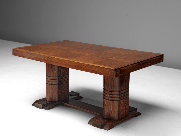 Art Deco Dining Table with Inlayed Top in Oak