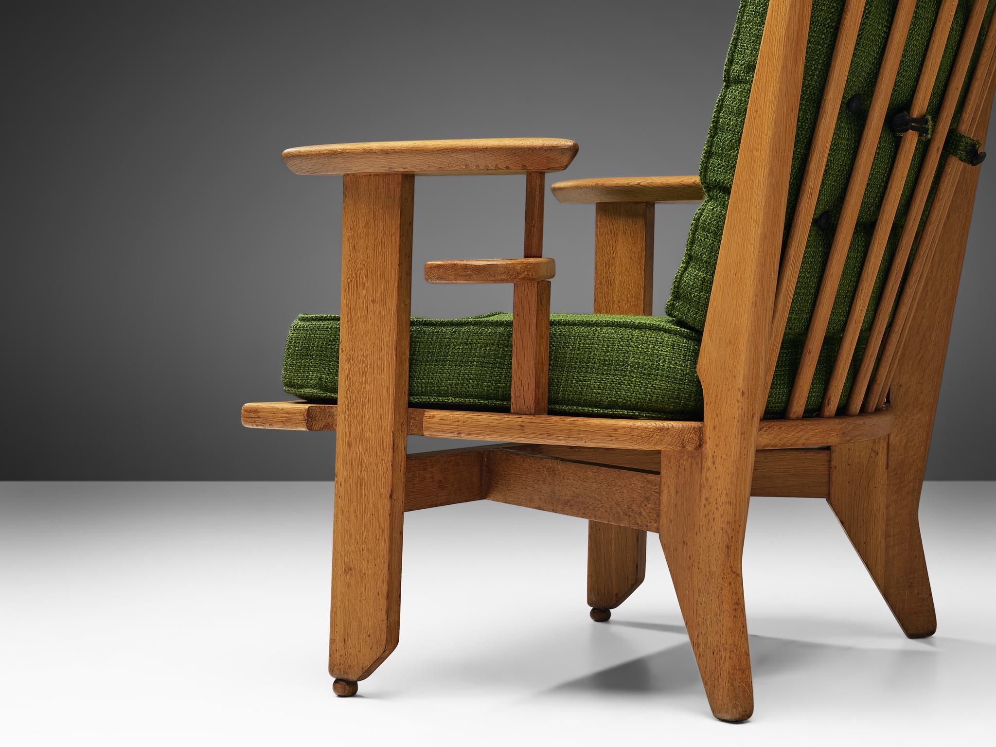 Guillerme & Chambron Lounge Chair in Oak and Green Upholstery