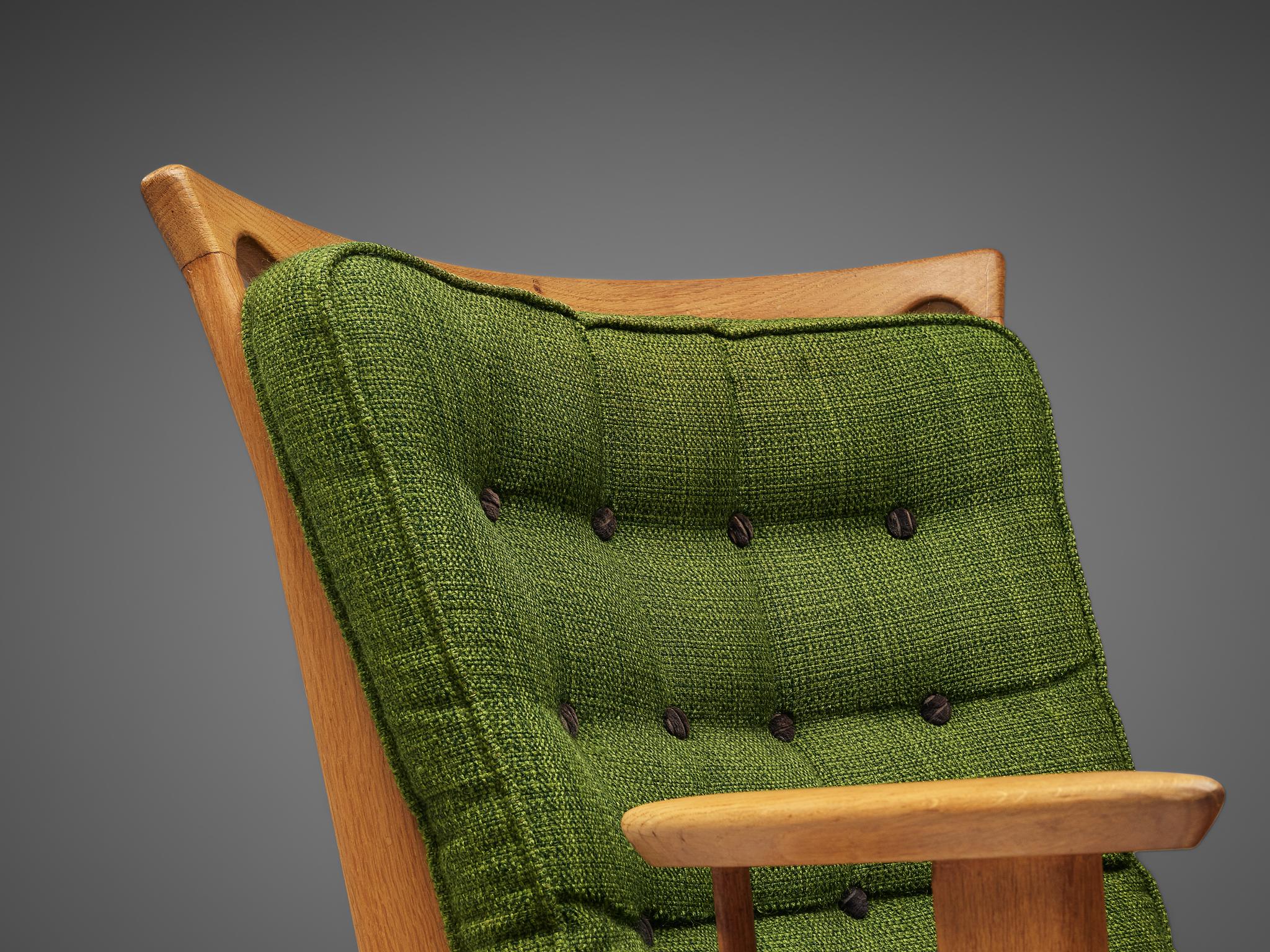 Guillerme & Chambron Lounge Chair in Oak and Green Upholstery