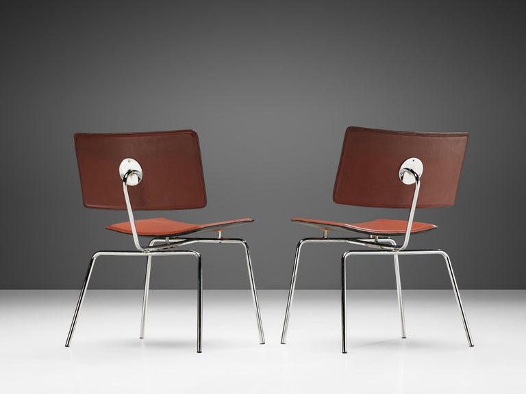 Pair of Side Chairs in Chrome and Leather