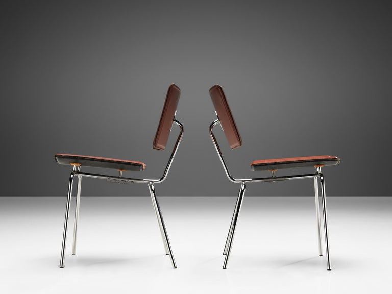 Pair of Side Chairs in Chrome and Leather