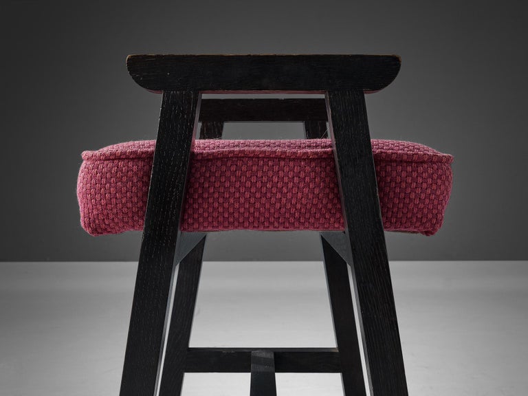 Guillerme & Chambron ‘Grégoire’ Stool in Black Oak and Pink Upholstery