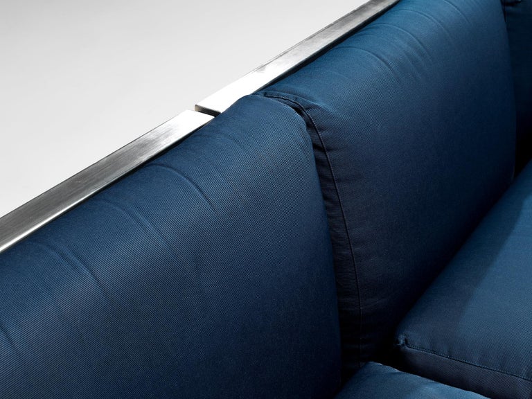 Large Postmodern Sectional Sofa in Blue Upholstery and Aluminum