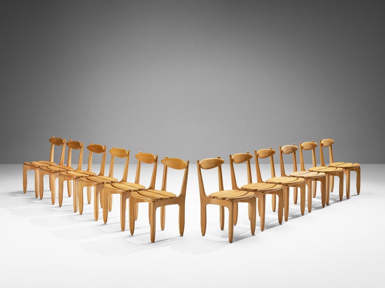 Guillerme & Chambron Set of Twelve 'Thierry' Dining Chairs in Solid Oak