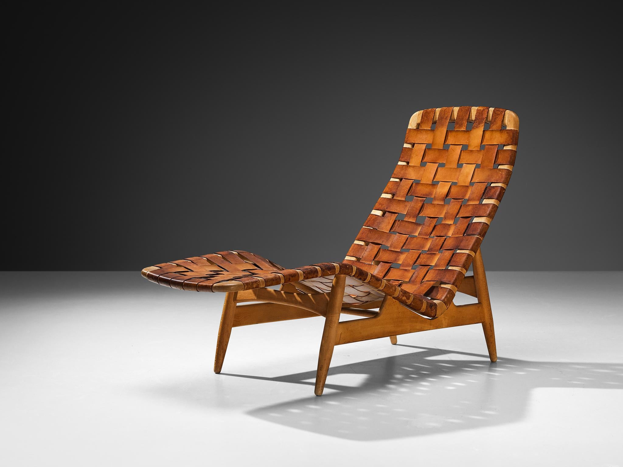 Arne Vodder for Bovirke Chaise Longue in Patinated Cognac Leather