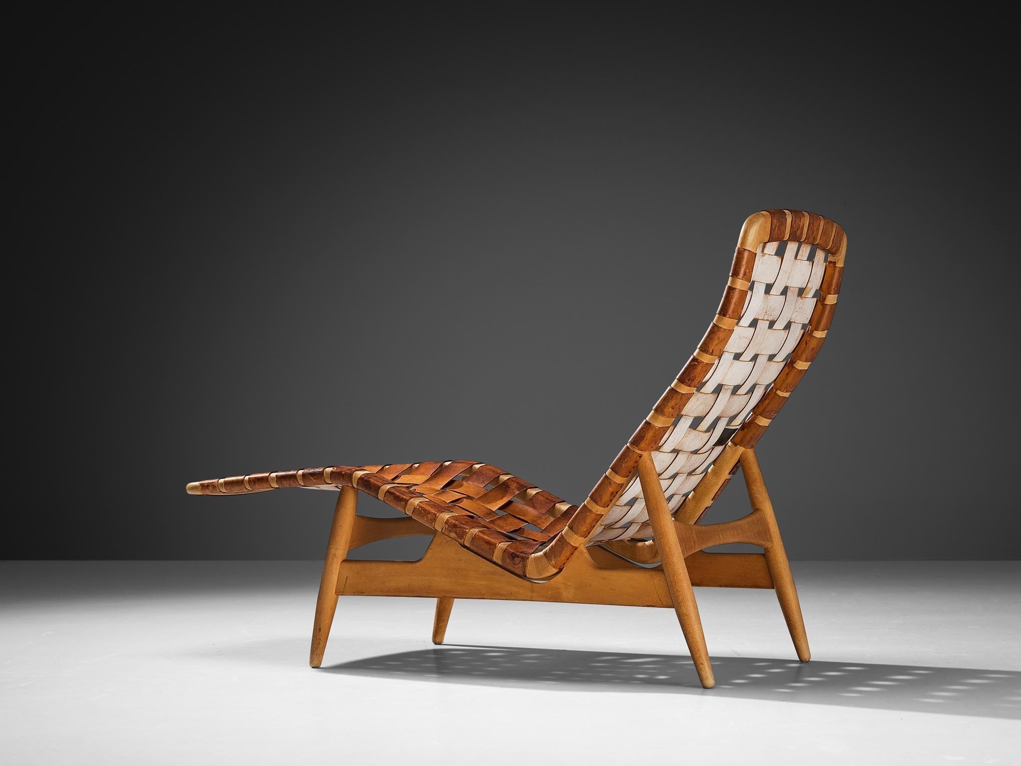 Arne Vodder for Bovirke Chaise Longue in Patinated Cognac Leather