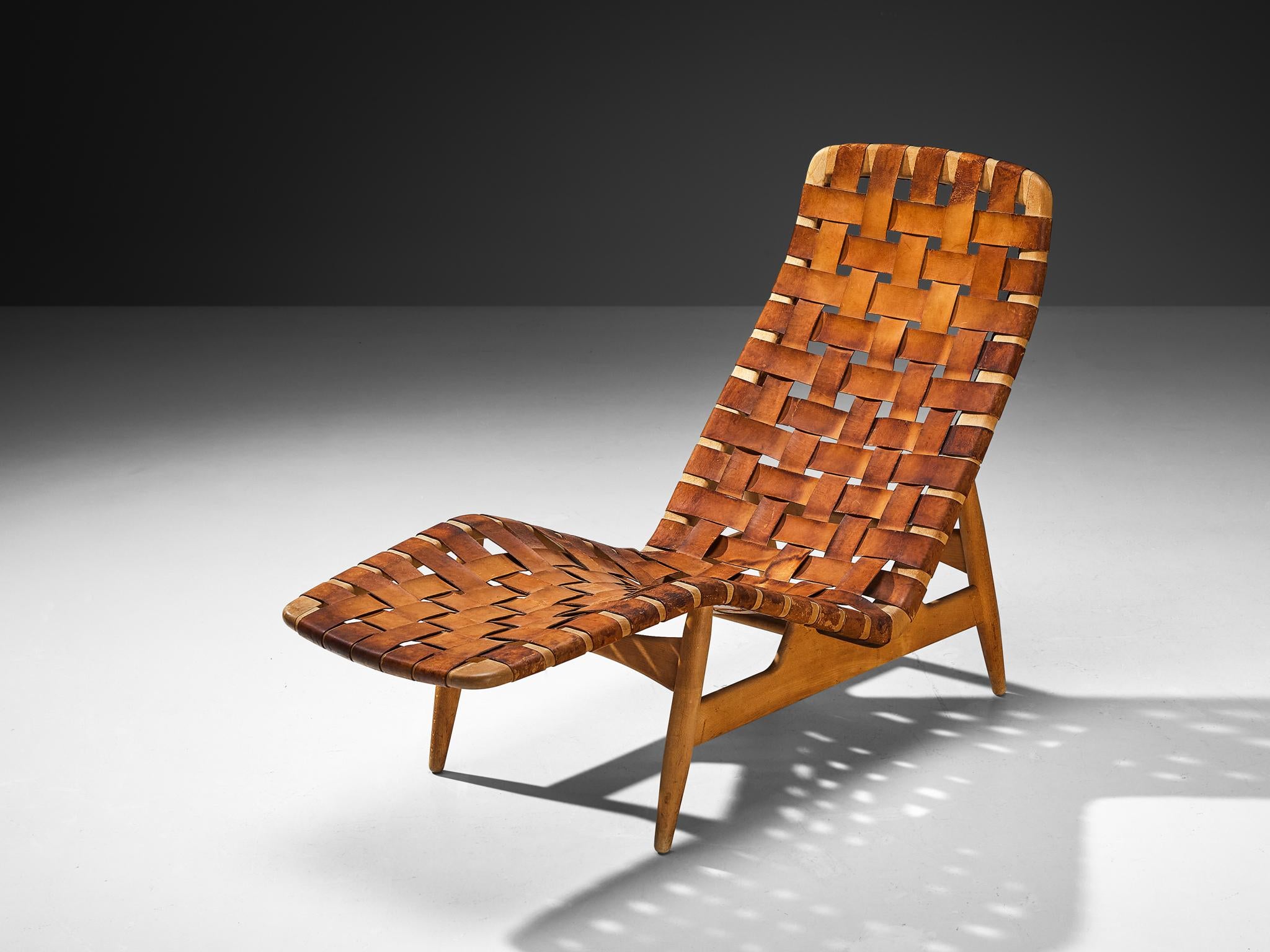 Arne Vodder for Bovirke Chaise Longue in Patinated Cognac Leather