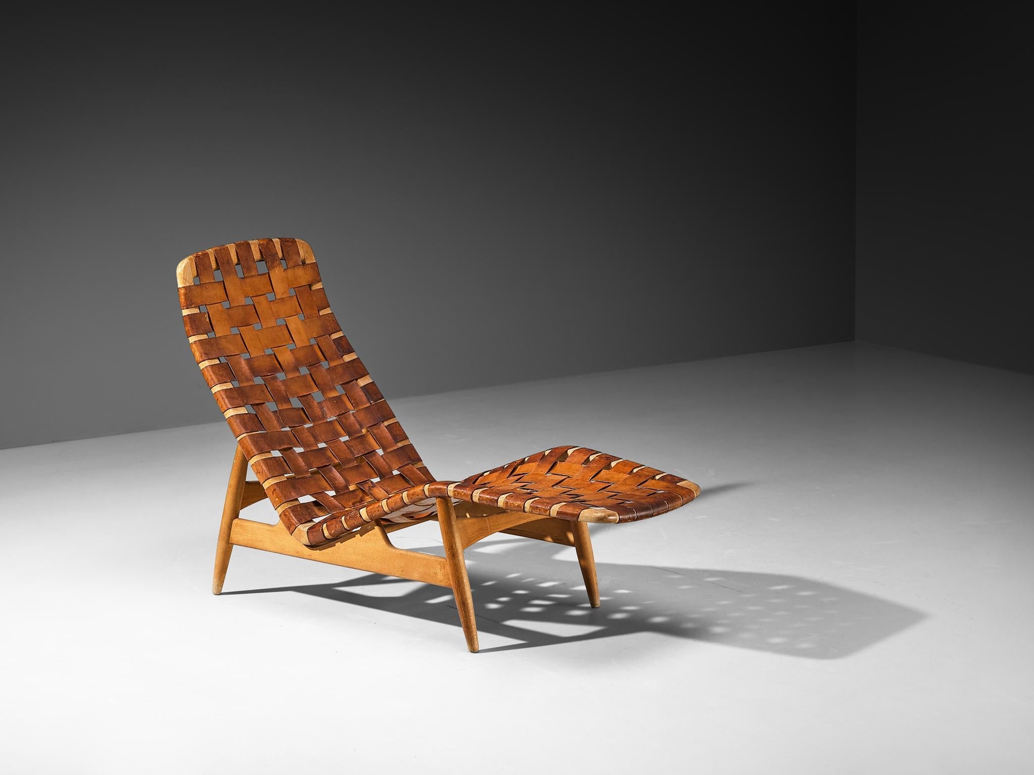 Arne Vodder for Bovirke Chaise Longue in Patinated Cognac Leather