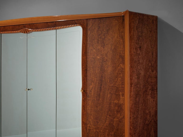 Exquisite Italian Wardrobe with Mirrored Doors in Walnut Burl