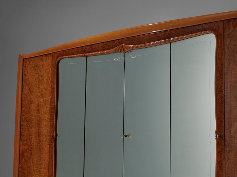 Exquisite Italian Wardrobe with Mirrored Doors in Walnut Burl