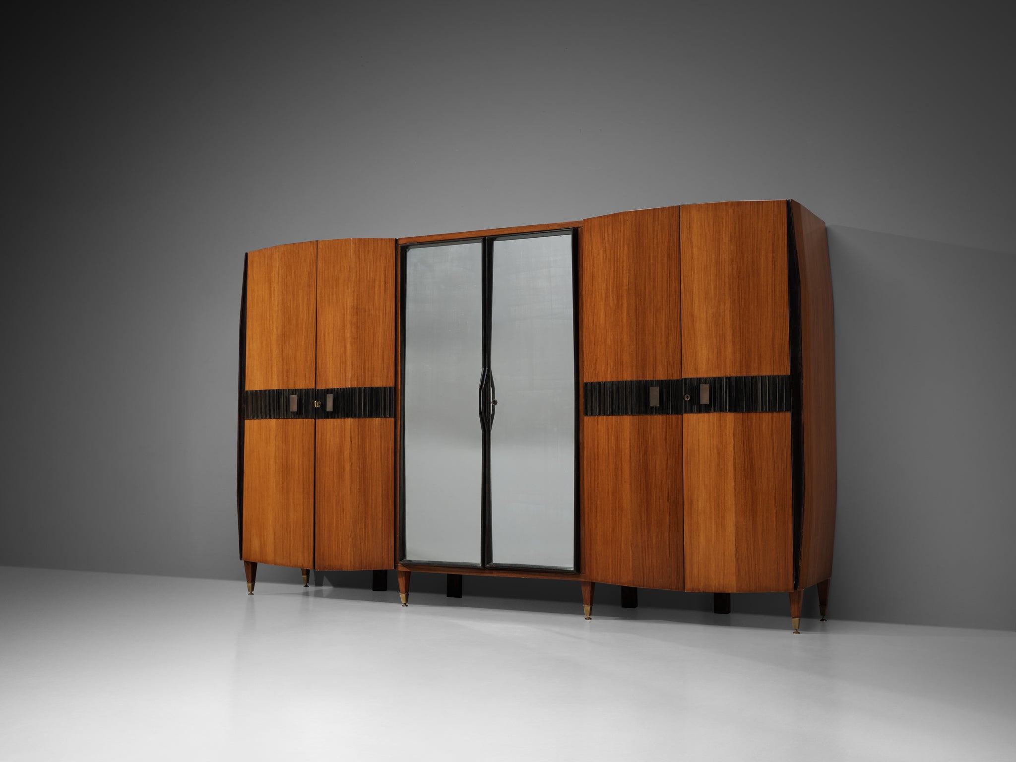 Mid-Century Modern Italian Wardrobe in Walnut with Mirrors 1950s