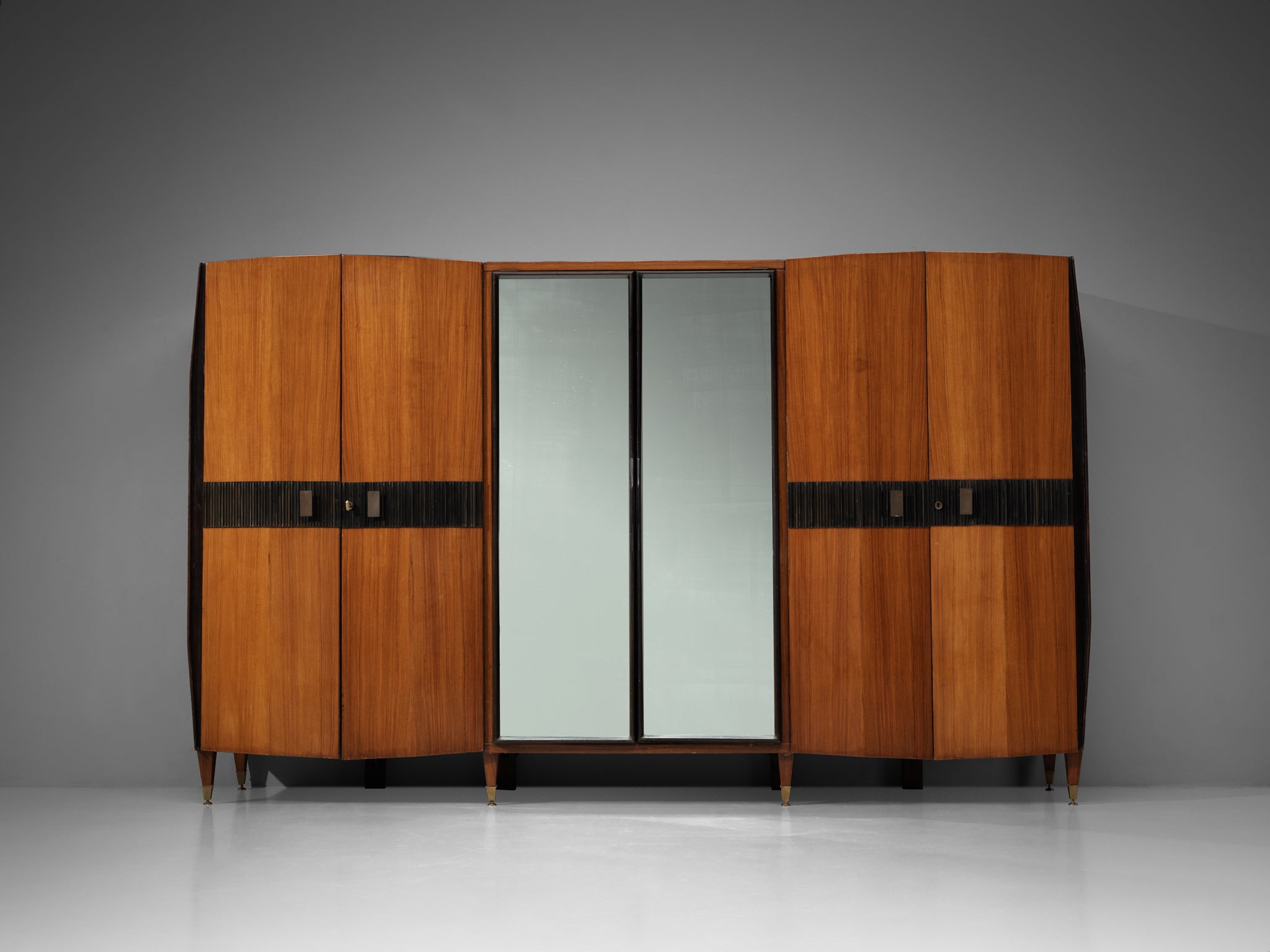 Mid-Century Modern Italian Wardrobe in Walnut with Mirrors 1950s