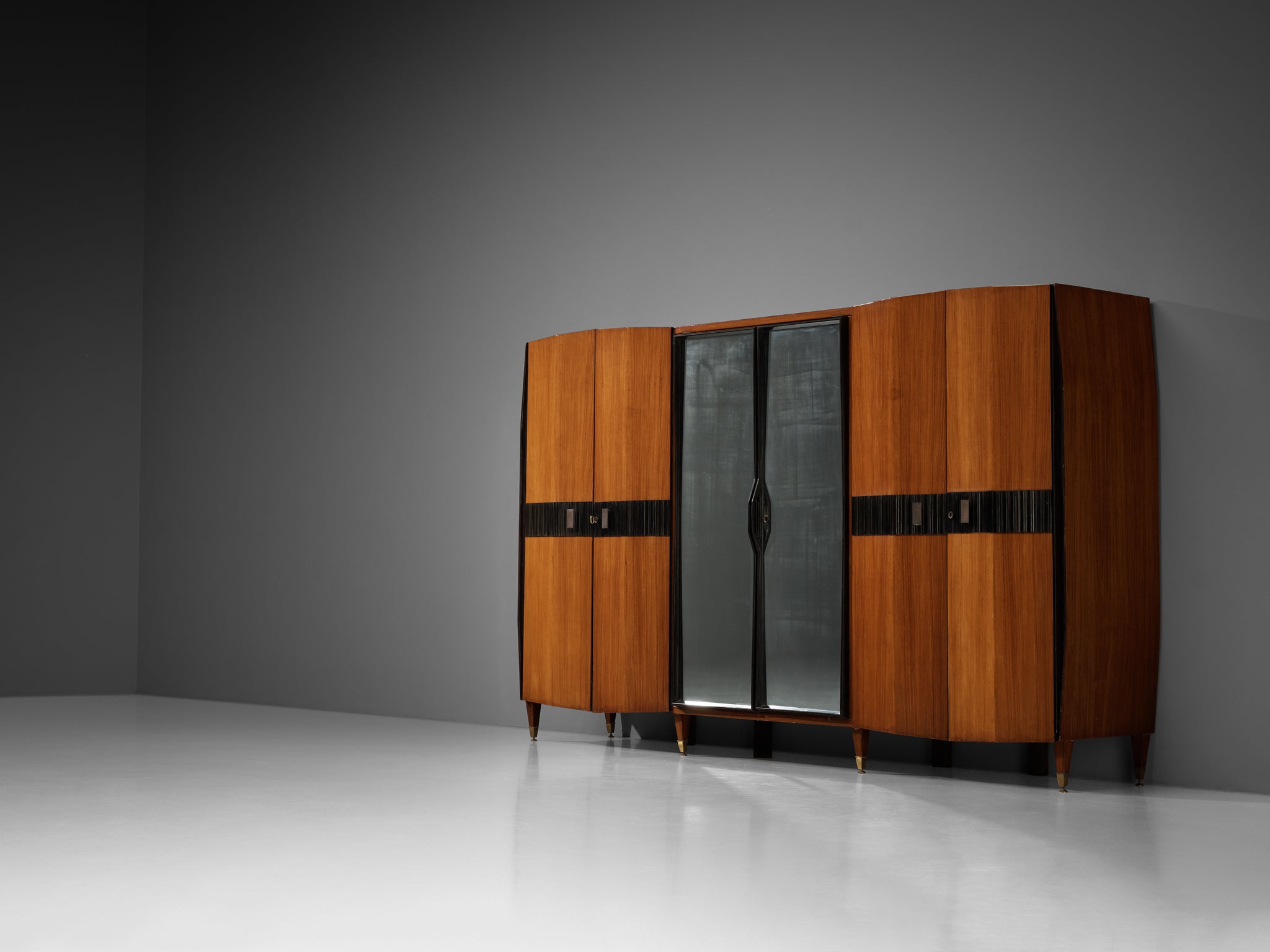 Mid-Century Modern Italian Wardrobe in Walnut with Mirrors 1950s