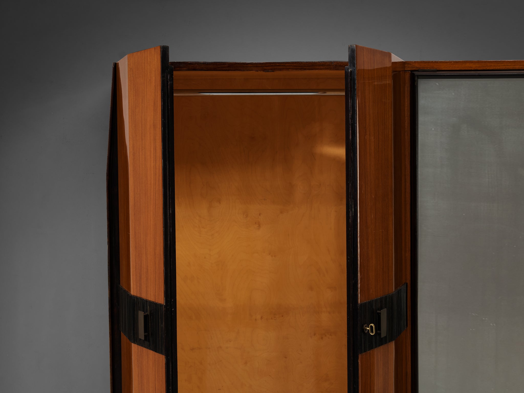 Mid-Century Modern Italian Wardrobe in Walnut with Mirrors 1950s