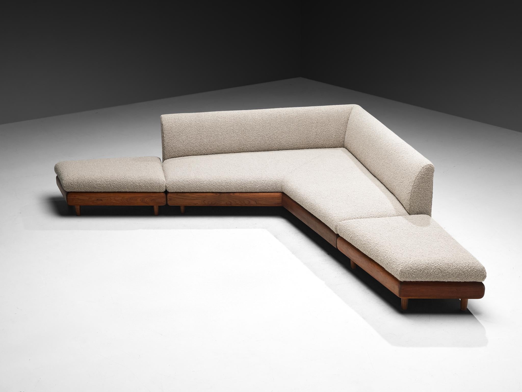 Adrian Pearsall Sofa in Wool Upholstery and Walnut Frame with Ottomans