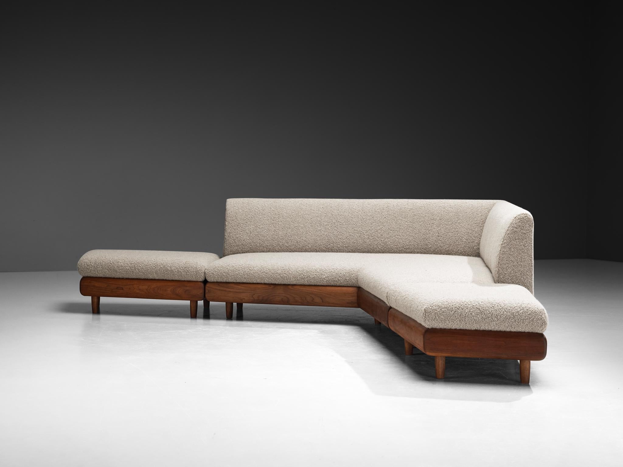 Adrian Pearsall Sofa in Wool Upholstery and Walnut Frame with Ottomans