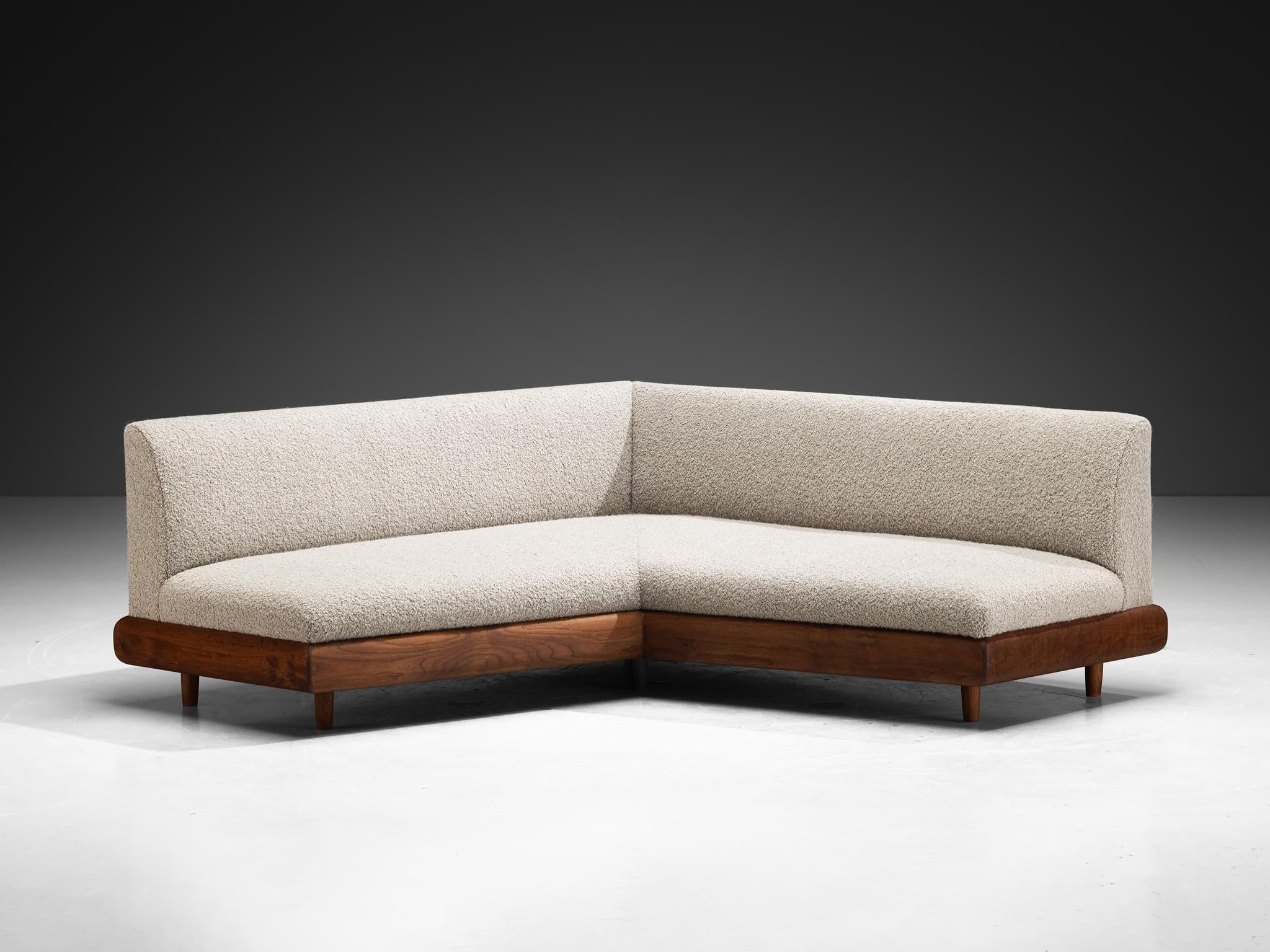 Adrian Pearsall Sofa in Wool Upholstery and Walnut Frame with Ottomans