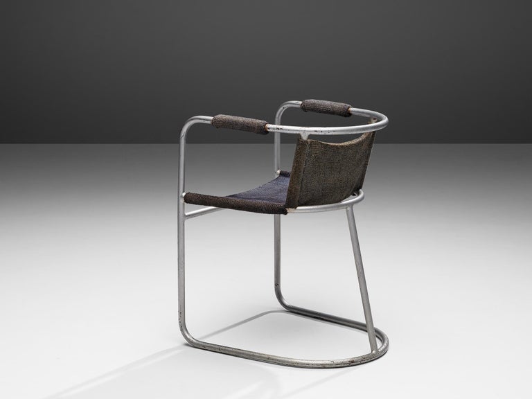 Bas Van Pelt Early Tubular Steel Chair with Blue Grey Sisal Seating