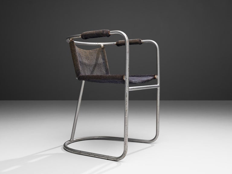 Bas Van Pelt Early Tubular Steel Chair with Blue Grey Sisal Seating