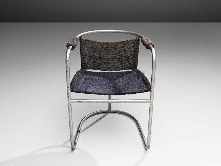 Bas Van Pelt Early Tubular Steel Chair with Blue Grey Sisal Seating