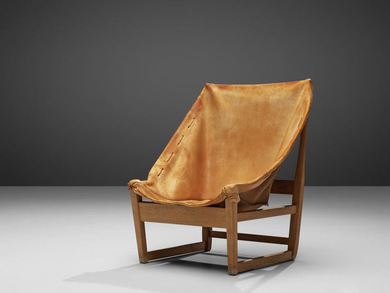 French Hunting Chair in Cognac Leather and Oak