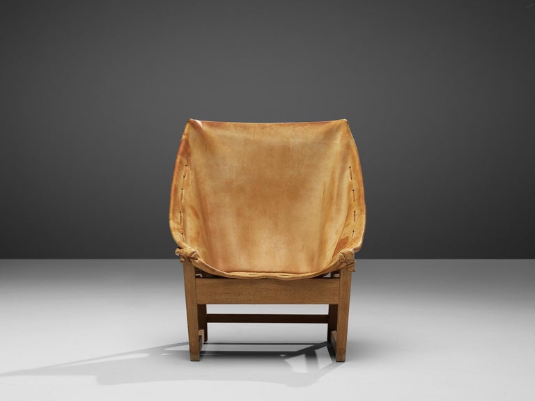 French Hunting Chair in Cognac Leather and Oak