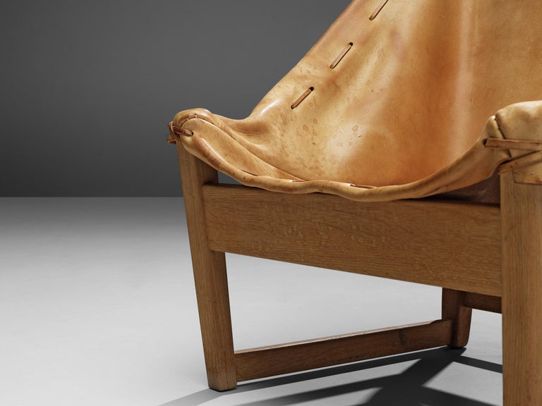 French Hunting Chair in Cognac Leather and Oak