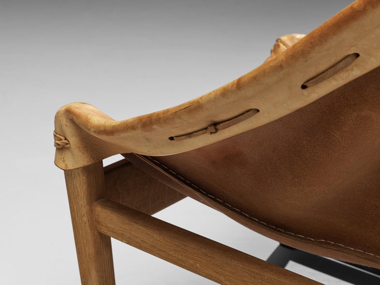 French Hunting Chair in Cognac Leather and Oak