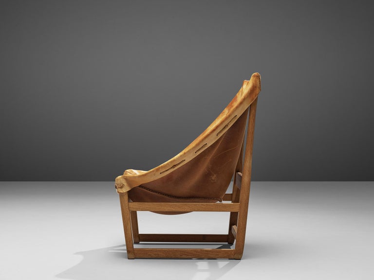 French Hunting Chair in Cognac Leather and Oak