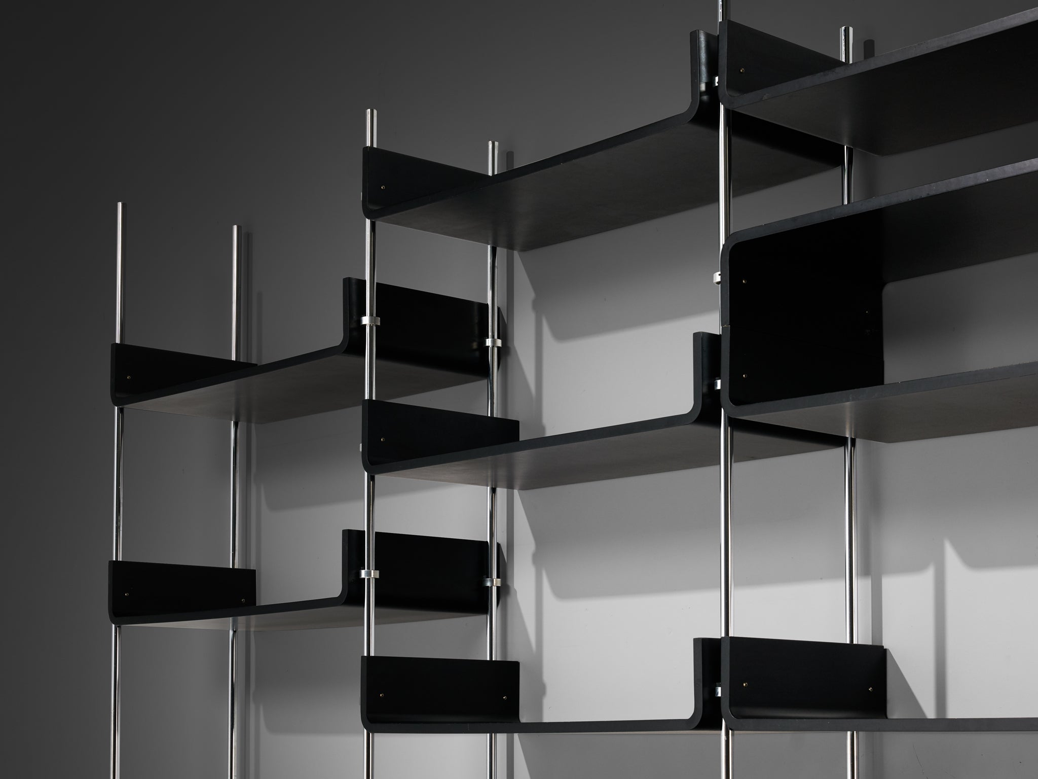 Michel Ducaroy Modular Wall Unit in Black Lacquered Wood and Steel