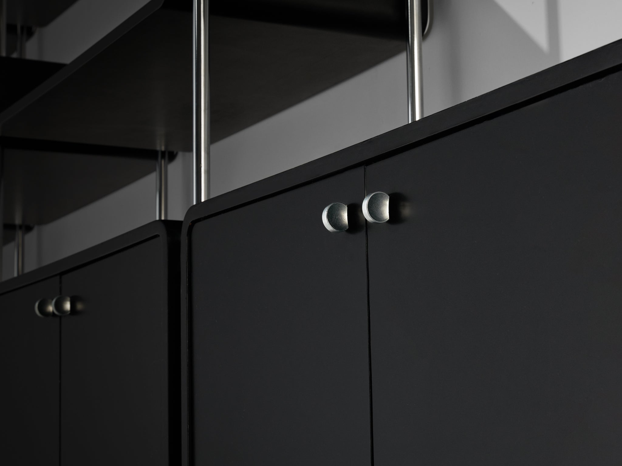 Michel Ducaroy Modular Wall Unit in Black Lacquered Wood and Steel