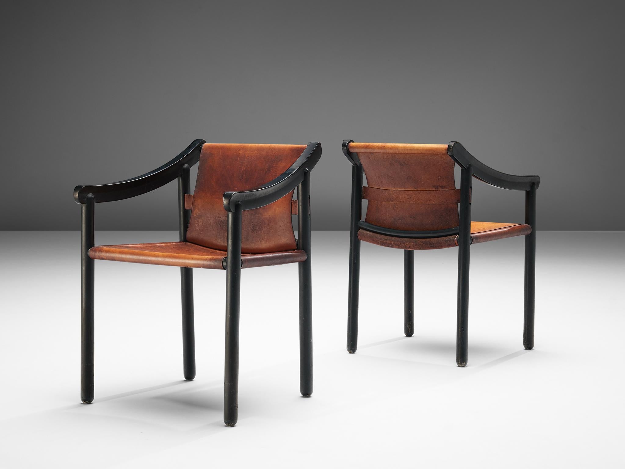 Vico Magistretti for Cassina Set of Six '905' Armchairs in Cognac Leather