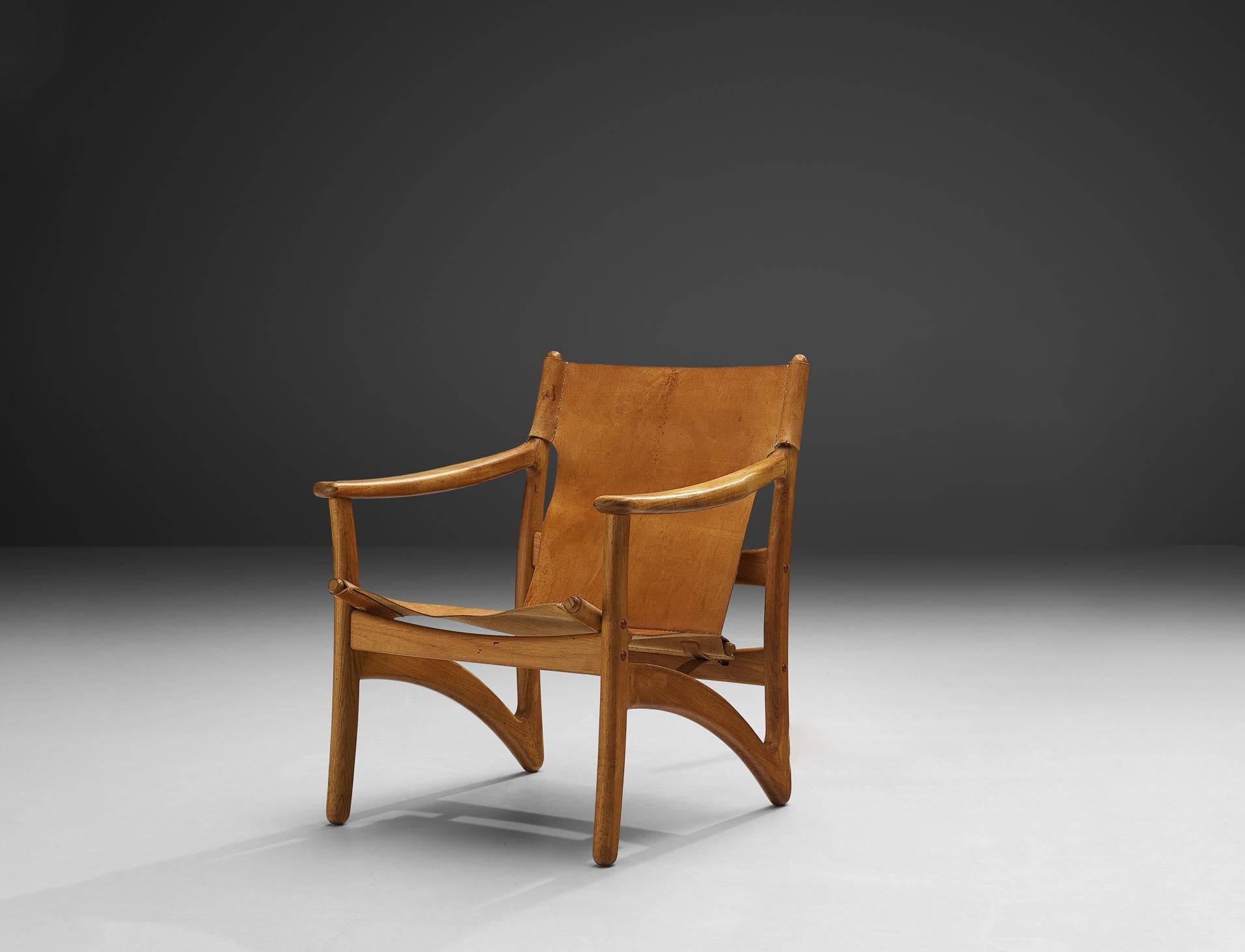 Danish Mid-Century Modern Lounge Chair in Teak and Cognac Leather