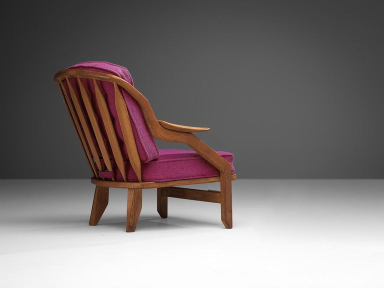 Guillerme & Chambron 'Gregoire' Lounge Chair in Pink Upholstery and Solid Oak