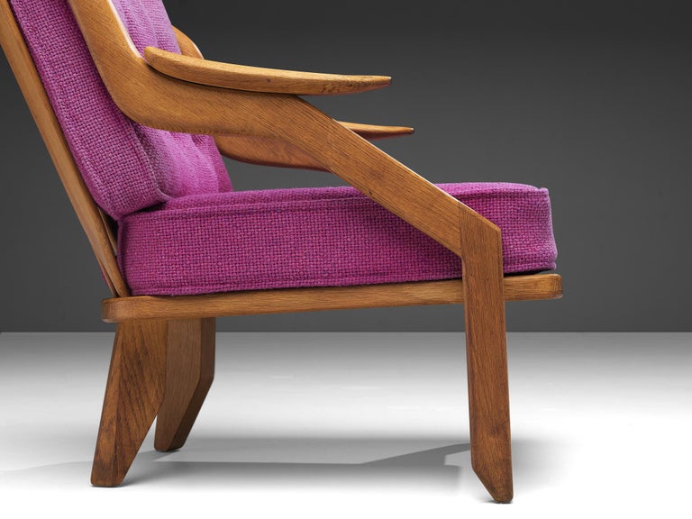 Guillerme & Chambron 'Gregoire' Lounge Chair in Pink Upholstery and Solid Oak