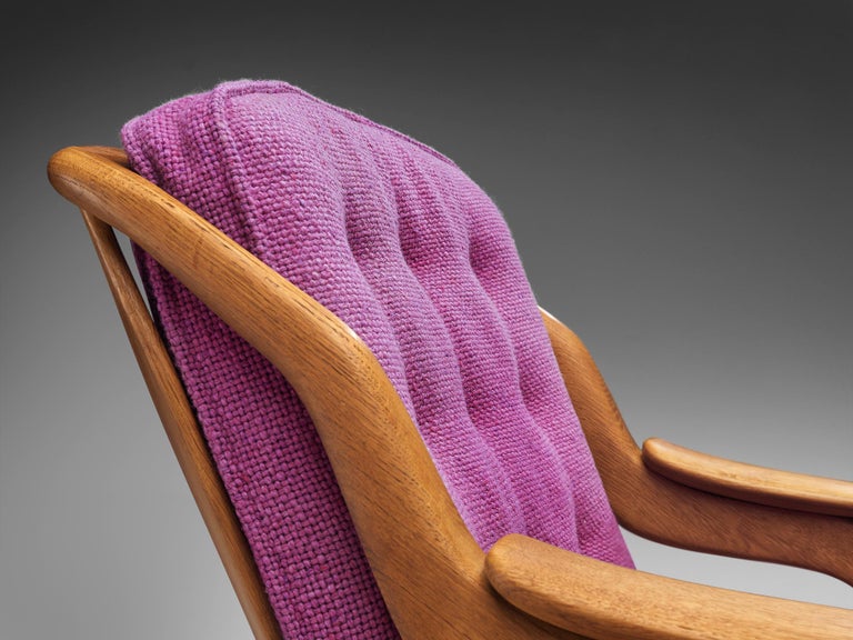 Guillerme & Chambron 'Gregoire' Lounge Chair in Pink Upholstery and Solid Oak