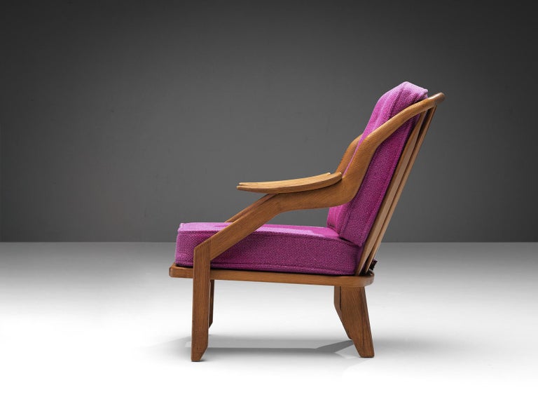 Guillerme & Chambron 'Gregoire' Lounge Chair in Pink Upholstery and Solid Oak