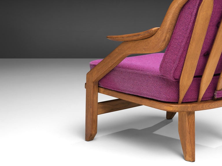 Guillerme & Chambron 'Gregoire' Lounge Chair in Pink Upholstery and Solid Oak